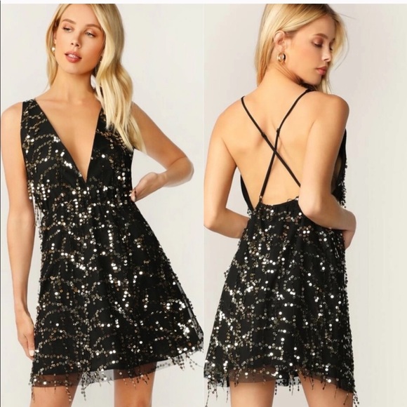 Dresses & Skirts - Sequin Open Back V-Neck Dress